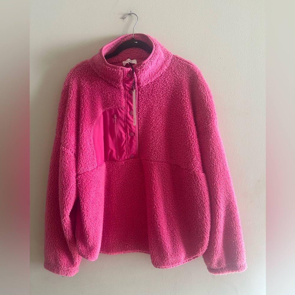 🌟 NWT Olive & Oak Hot Pink Sherpa Pullover Jacket Size XL